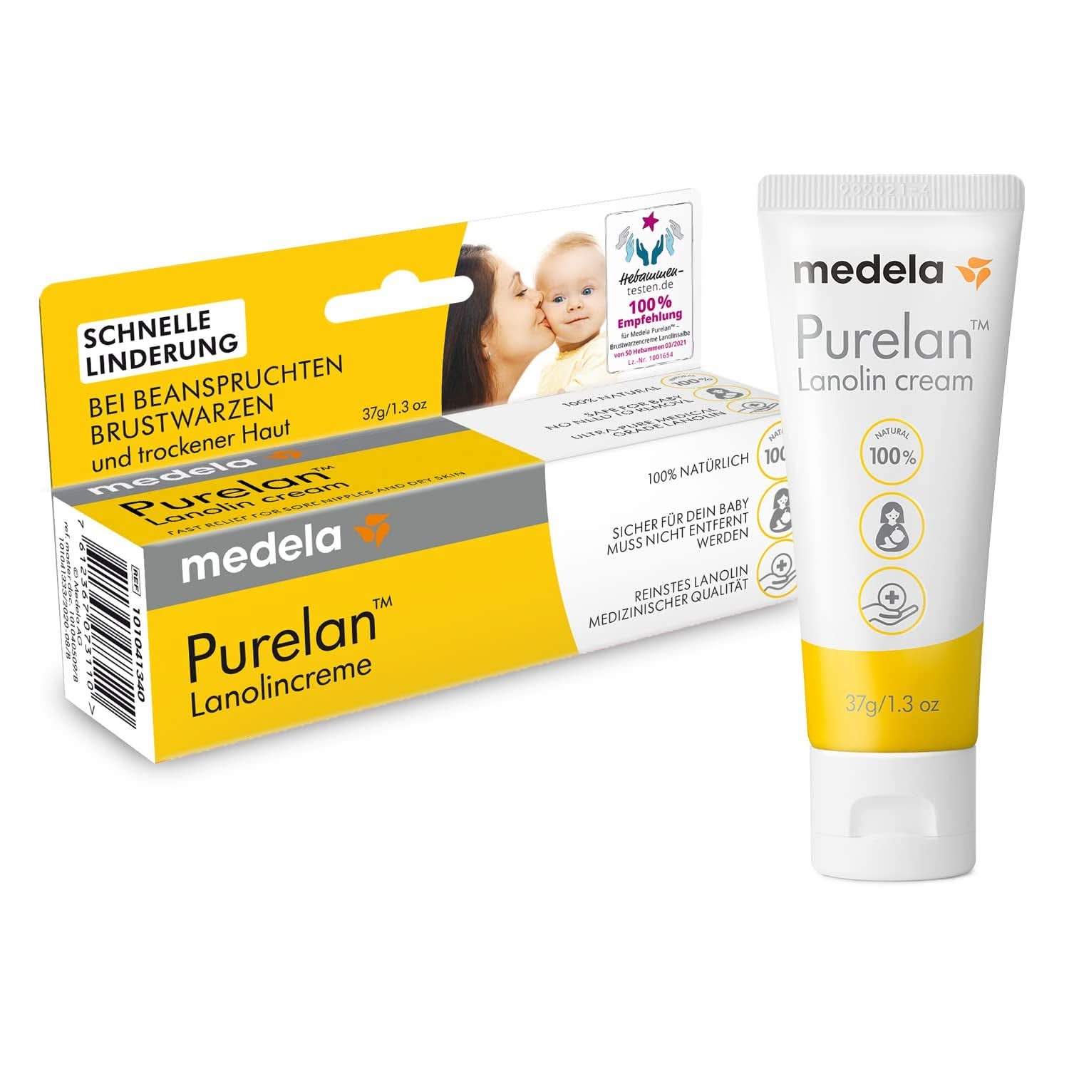 Medela Purelan 37 G Lanolincreme – Schnelle Hilfe Bei Beanspruchten Brustwarzen Und Trockener Haut – 100 % Natürlich, Hypoallergen, Dermatologisch Getestet Und Frei Von Duftstoffen Accesorios Alimentación y Lactancia Bebe Naty Shop Brustwarzencreme 37G