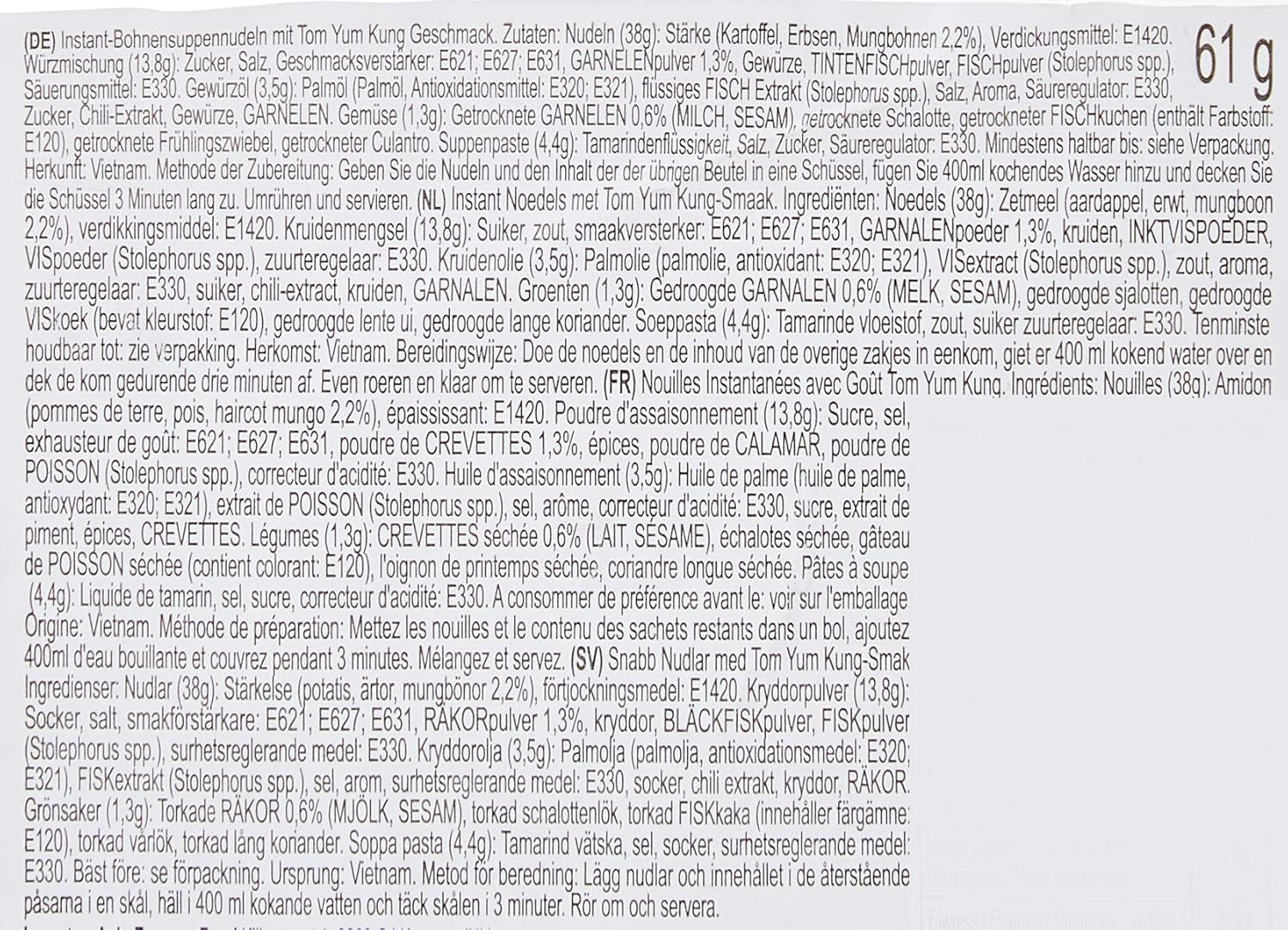 ACECOOK - Fideos instantáneos de vidrio GD Tom Yum - (1 x 61 gr)