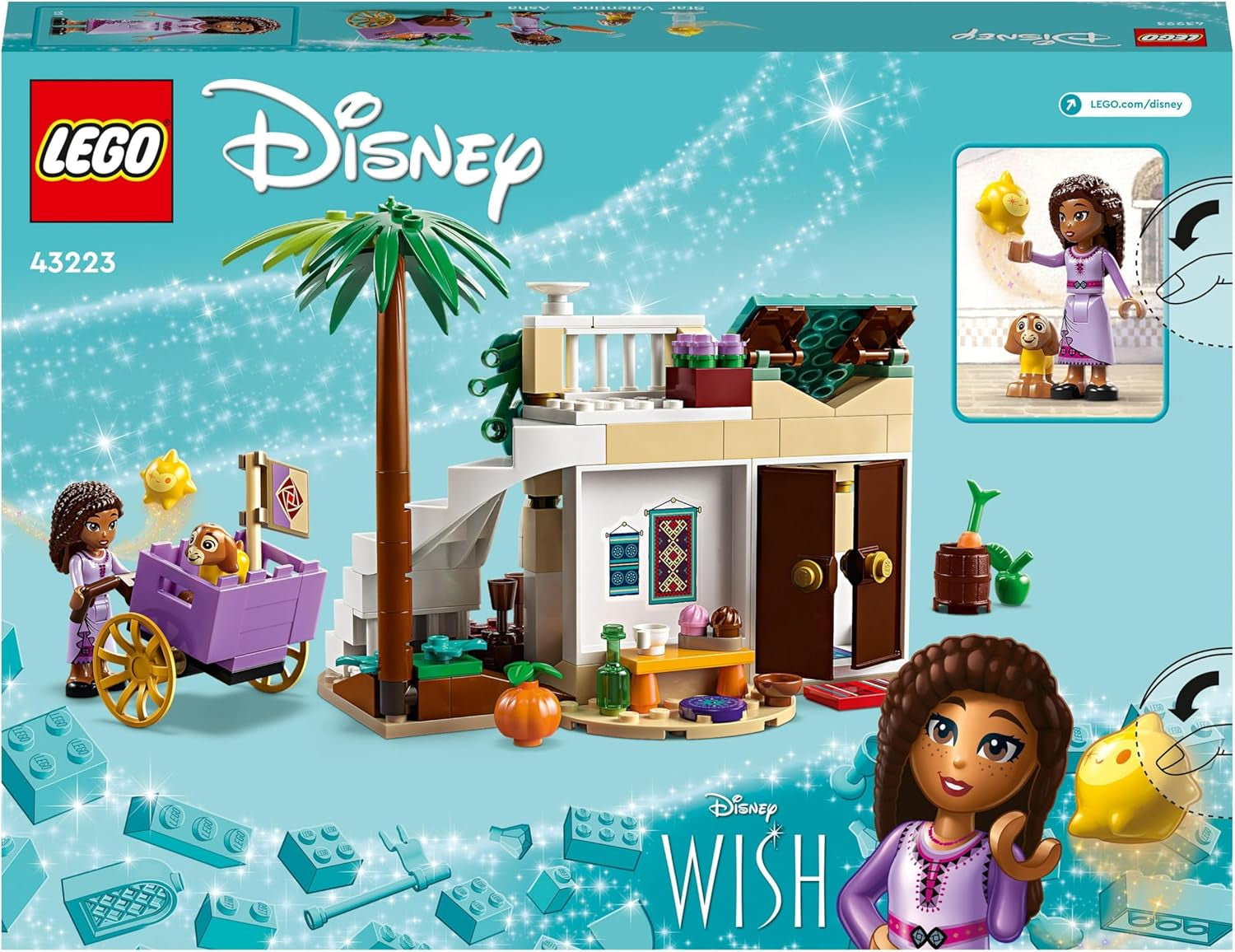 LEGO 43223 Disney Wish Asha en la ciudad de Rosas, Set de Película Wish con Mercado, Mini Muñeca Asha, Valentino como Cabra de Juguete y Figuras de Estrella, Regalo para Niños de 6 Años, Sets de Construcción para Niñas y Niños Besuche den LEGO-Store