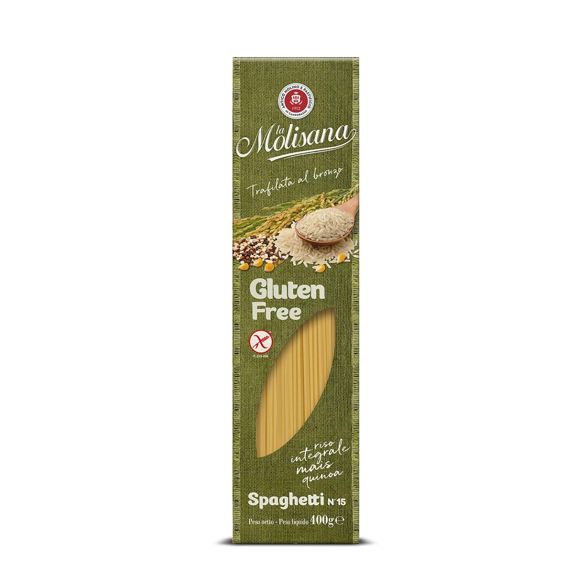 Espaguetis no. 15 pastas sin gluten, sin gluten - Pasta cocida al bronce con arroz integral, maíz y quinoa - Paquete de 400 g