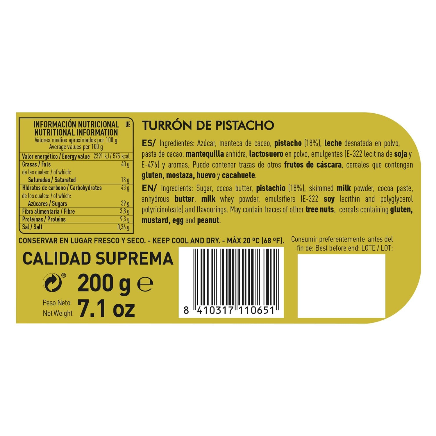 Turrón artesanal de chocolate y pistacho, 200g, textura cremosa, calidad superior, ingredientes finos, sabor auténtico, el turrón más caro del mundo