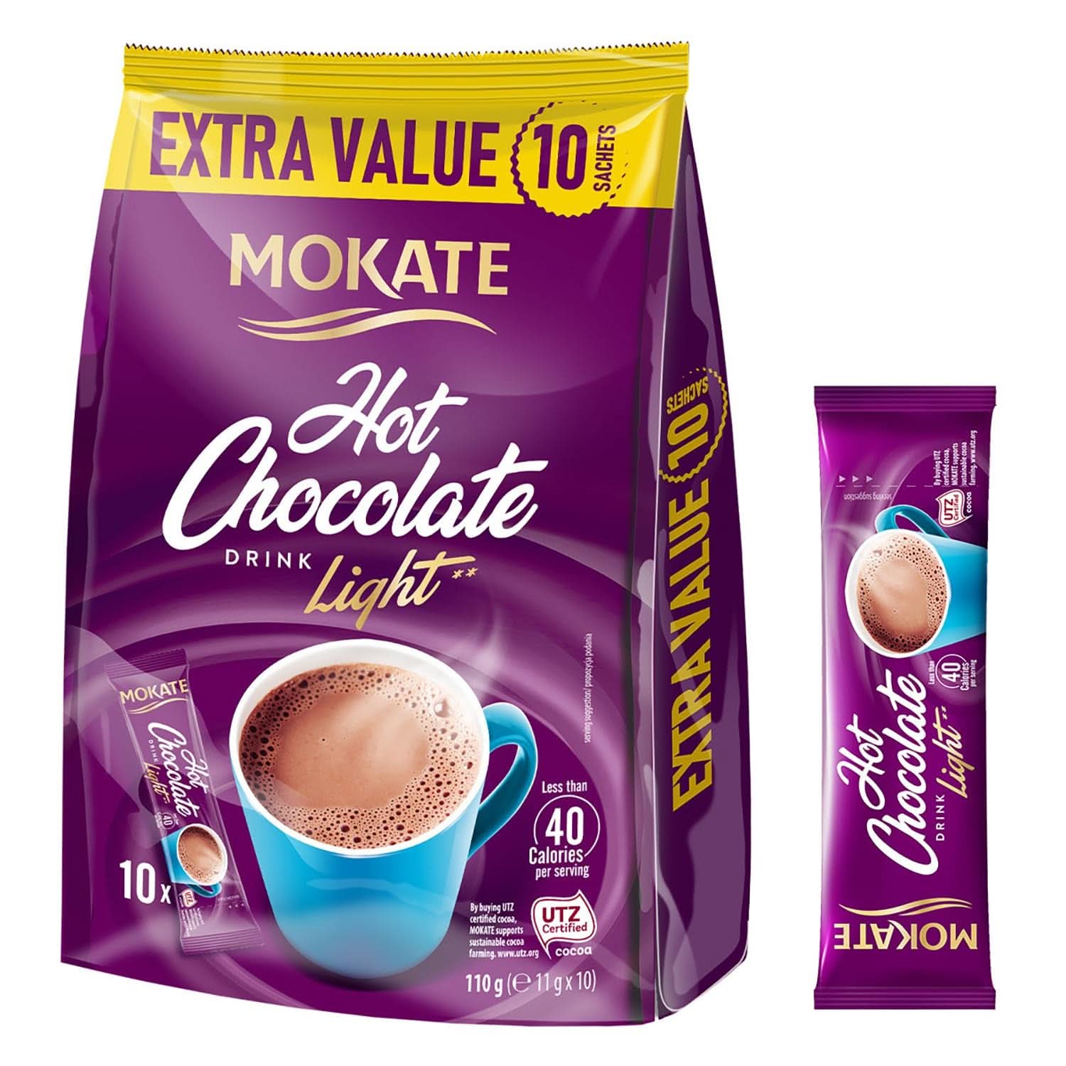 MOKATE® Ciocolată caldă neagră - 1 pachet 180 grame - 10 plicuri Cacao si Ciocolata Calda Naty Shop Light - 10 plicuri