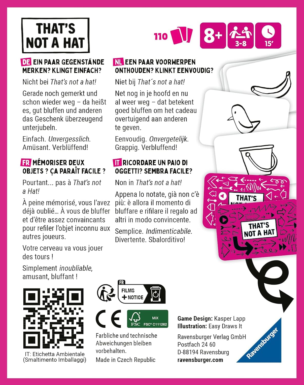 Ravensburger - 20954 Eso no es un sombrero - Juego de fiesta, juego de cartas para 3-8 jugadores, entretenimiento divertido para mayores de 8 años - Regalos de cumpleaños