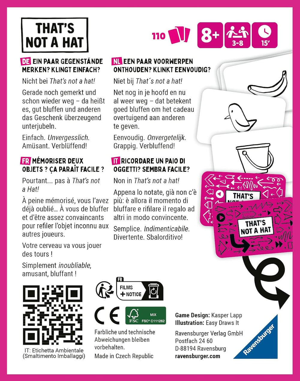 Ravensburger - 20954 Eso no es un sombrero - Juego de fiesta, juego de cartas para 3-8 jugadores, entretenimiento divertido para mayores de 8 años - Regalos de cumpleaños