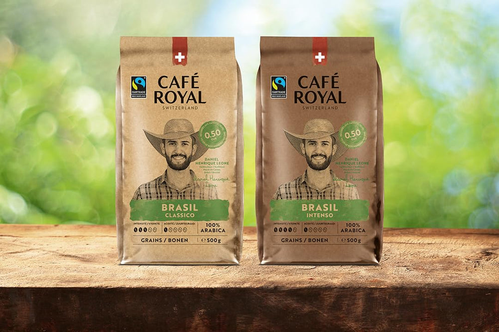 Café Royal Crema Classico Brasil – boabe de cafea 100% Arabica, echilibrate și aromate, prăjire medie, tărie 3/5, Fairtrade, 500g boabe întregi (pachet de 2)