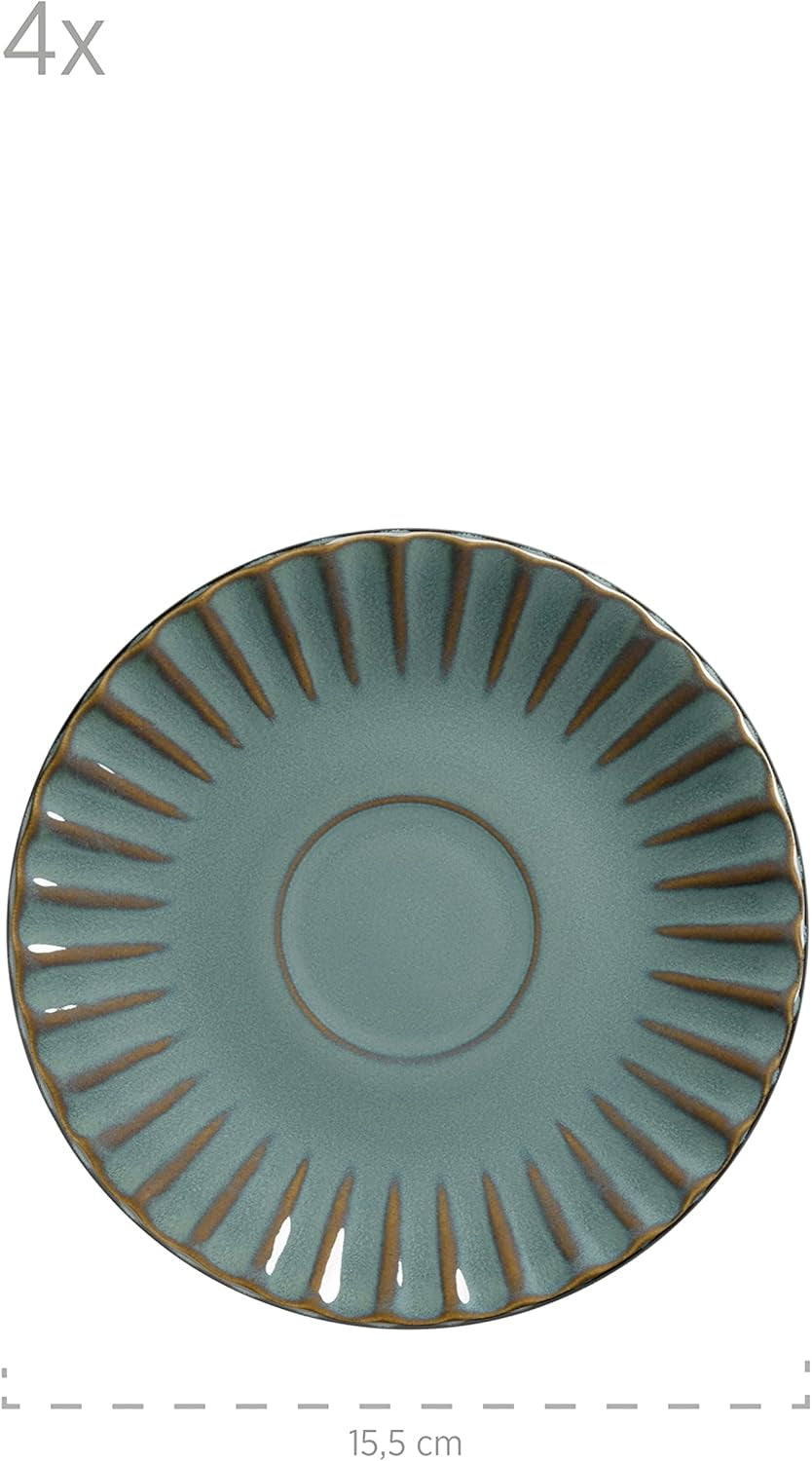 Set de veselă MÄSER 931966 Confino Series pentru 4 persoane, aspect vintage modern, set de mic dejun din ceramică, 12 piese, culoare petrol cu accente negre, gresie