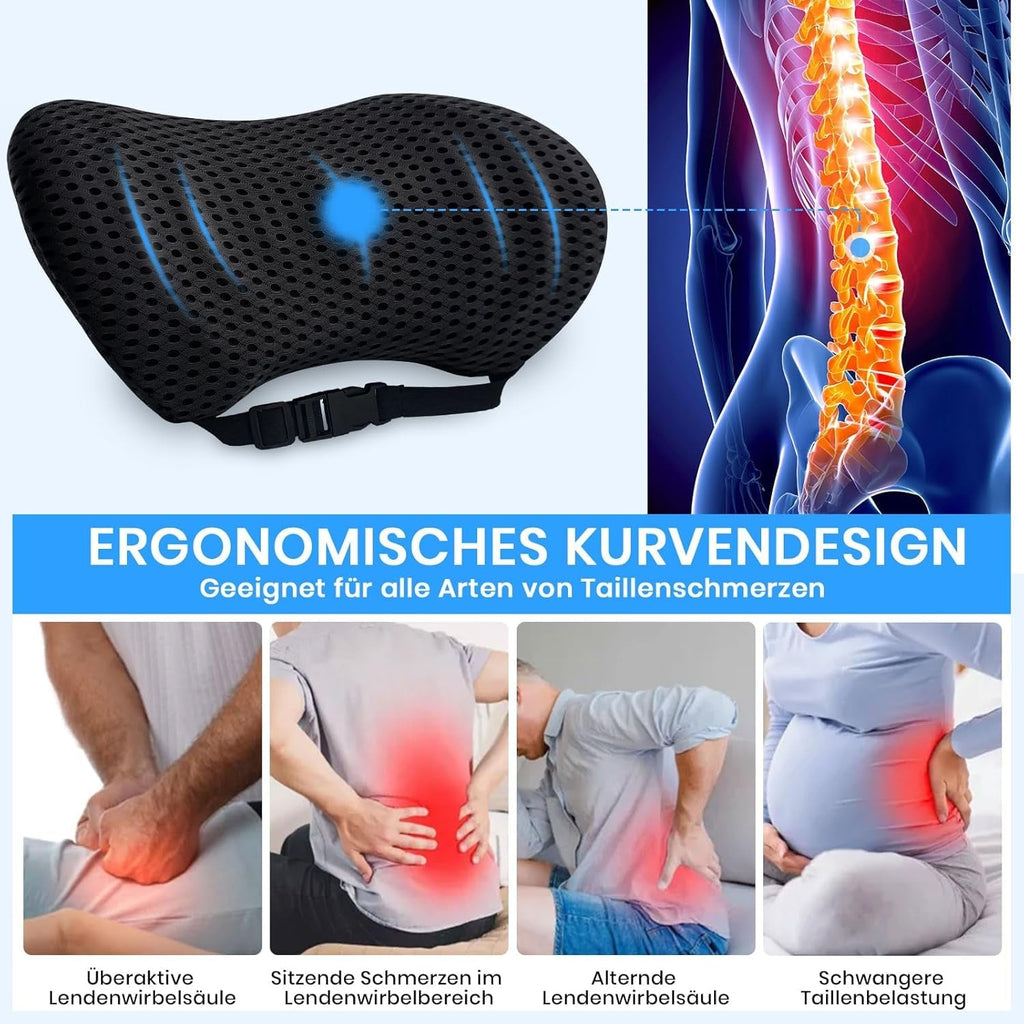 Aipwerer pernă lombară pentru spate, pernă de susținere lombară pentru scaun de birou și scaun auto, pernă de susținere pentru spate din spumă de memorie cu curea reglabilă, pernă lombară ergonomică pentru scaune auto, scaun de birou Perne lombare Naty Shop