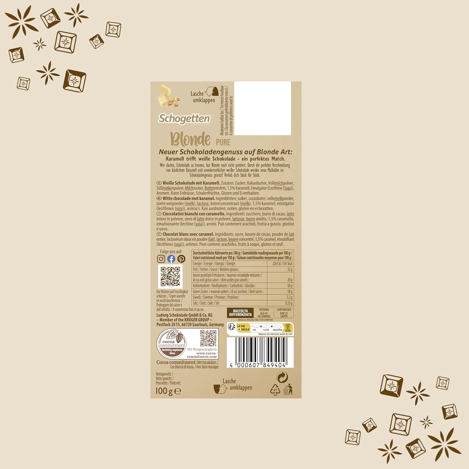 Schogetten Blonde Pure I ciocolată albă cu caramel I 100 g I porționat individual (pachet de 2)