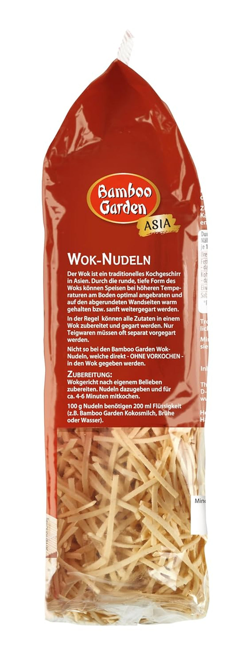 Jardín de Bambú - Fideos Wok | Fideos instantáneos con huevo | Mezclar, no requiere precocción | Para platos asiáticos al wok | 250 gramos en una bolsa