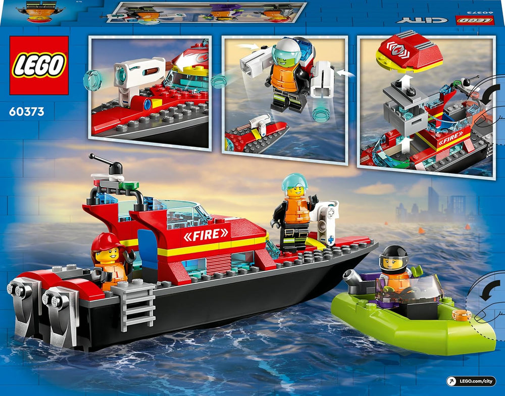 LEGO 60373 City Feuerwehrboot, Spielzeug, das im Wasser wimmt, mit Rennboot, 3 Minifiguren and Jetpack, Feuerwehr-Boot-Spielzeug Geschenkide für Jungen and Mädchen ab 5 Jahren