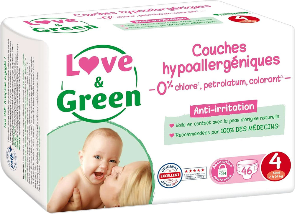 Love&Green, pañales sin cloro, paquete para 1 mes, talla 4 Madre e Hijo Naty Shop