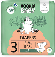 Pañales Moomin Baby Eco, talla 3, 5-8 kg, 48 piezas, pañales suaves premium | Suave y agradable para la piel, transpirable, absorbente, sin productos químicos innecesarios |