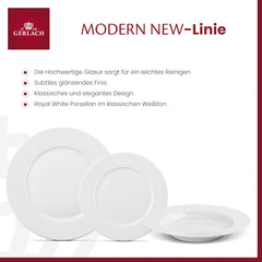 Set de veselă Gerlach 1760 - 18 piese - Serviciu de masă pentru 6 persoane - Set de farfurii - Porțelan modern, alb