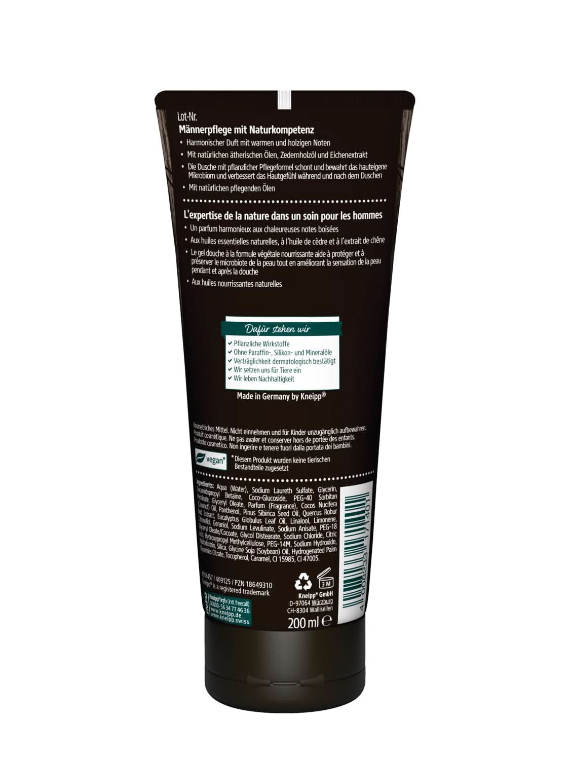 Kneipp MEN 2 en 1 Ducha Potente, Gel de ducha y champú, 200 ml Ducha y baño Naty Shop