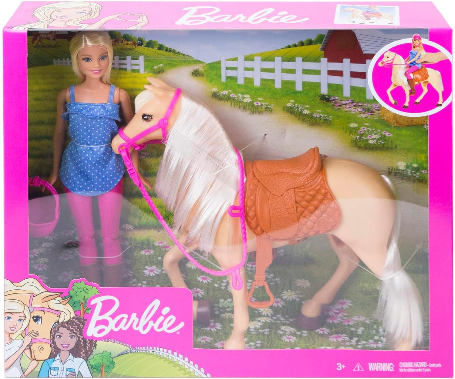 Păpușă Barbie și cal de jucărie, accesoriu de călărie Barbie, 1 păpușă Barbie și 1 cal incluse, potrivite ca un cadou pentru copii de la 3 ani în sus, FXH13 Papusi Naty Shop