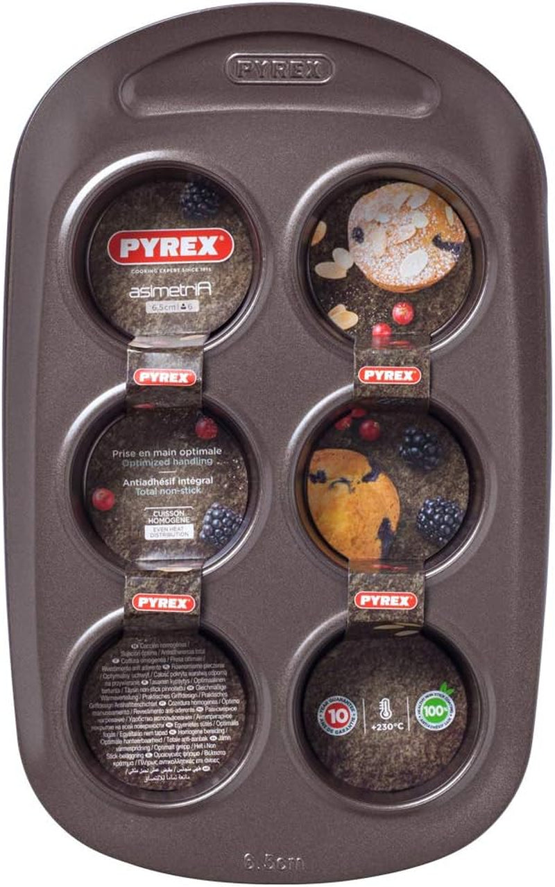Pyrex BANDEJA 6 MAGDALENAS ASYMETRIA PX Muffinförmchen, Metall, Bunt, 6 Moldes y bandejas para magdalenas Naty Shop