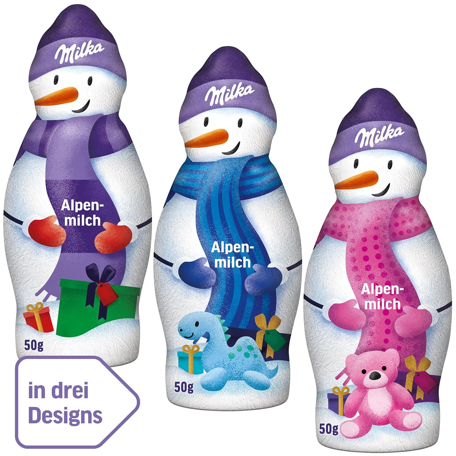 Milka Snowman Alpine Milk - Paquete grande de figuras de muñecos de nieve de chocolate en 3 modelos - 24 x 50 g