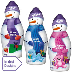 Milka Snowman Alpine Milk - Paquete grande de figuras de muñecos de nieve de chocolate en 3 modelos - 24 x 50 g
