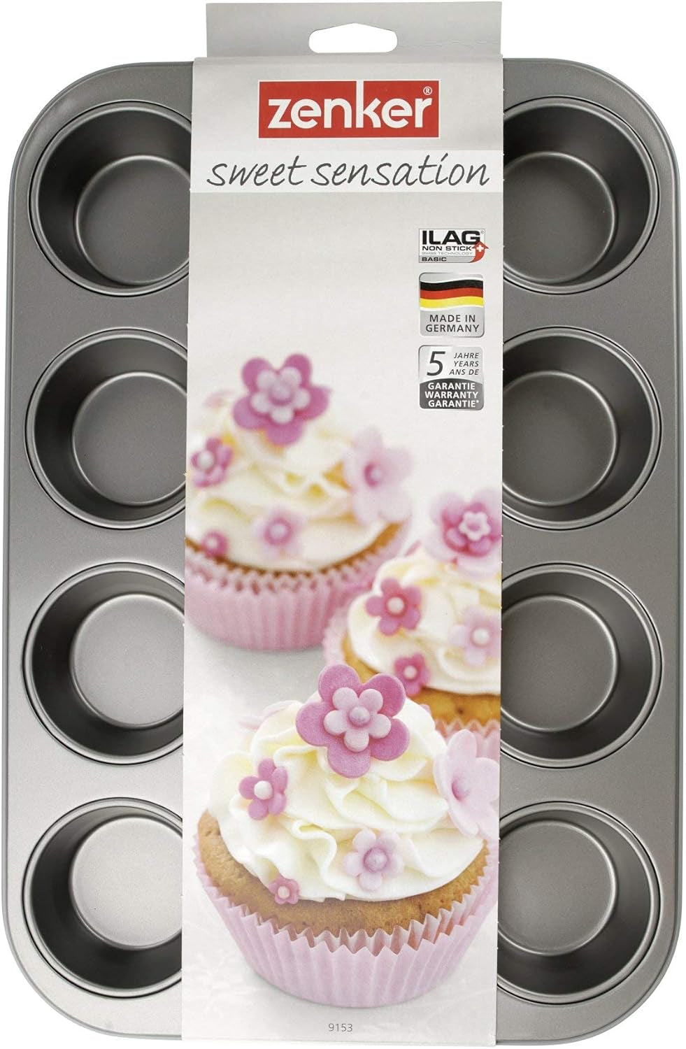 Molde para muffins Zenker con 12 moldes (Ø 7 cm), para muffins y cupcakes, dimensiones: 38,5 x 26,5 x 3 cm Moldes y bandejas para hornear Naty Shop