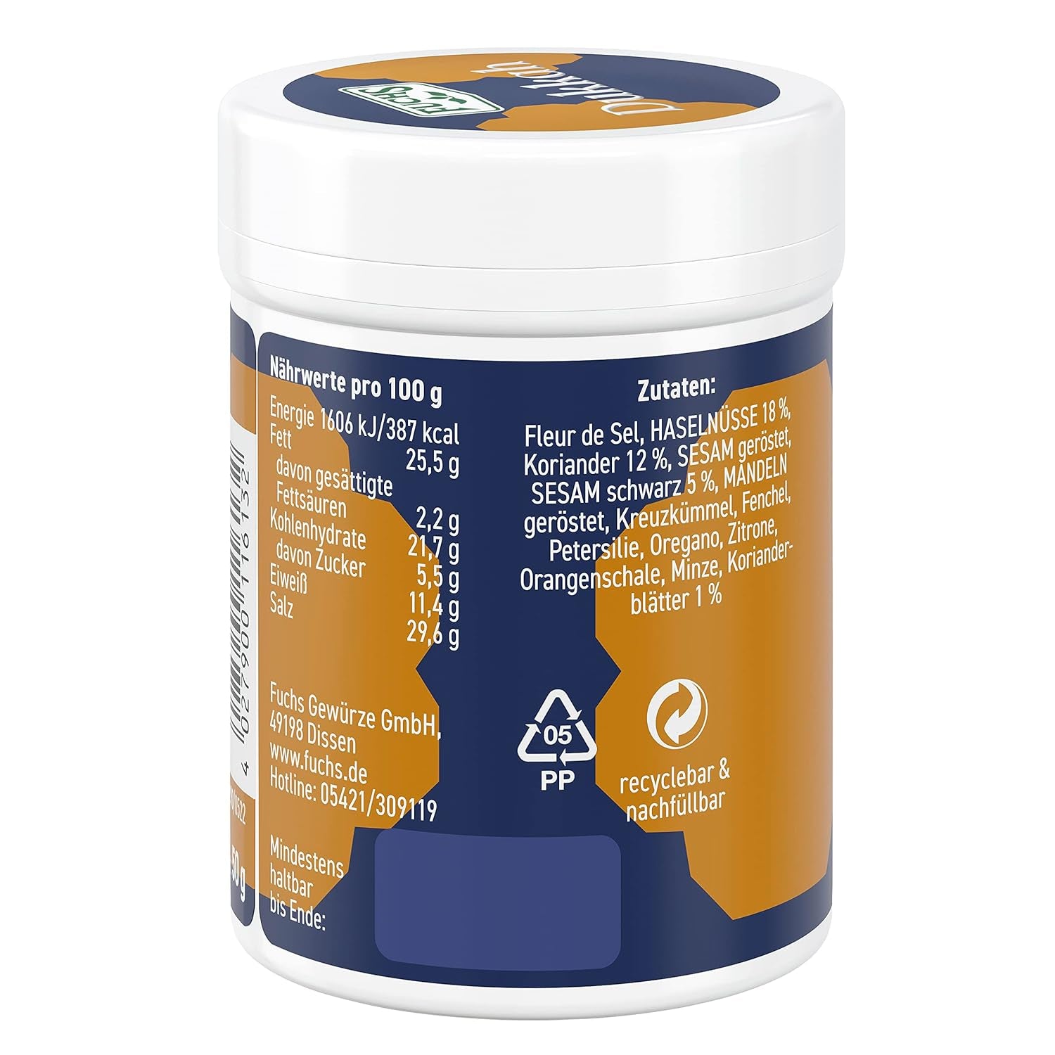 Fuchs Gewürze Gourmet Selection Naher Osten-Afrika – Dukkah Gewürzmischung, nachfüllbarer Gewürz Mix, zum Verfeinern von Fisch und Lamm, vegano, 50 g