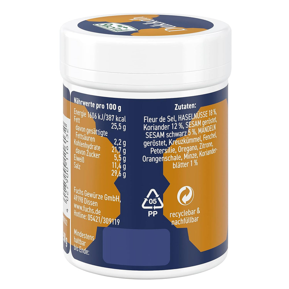 Fuchs Gewürze Gourmet Selection Naher Osten-Afrika – Dukkah Gewürzmischung, nachfüllbarer Gewürz Mix, zum Verfeinern von Fisch und Lamm, vegano, 50 g