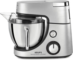 Procesador de alimentos Krups KA631D Master Perfect Gourmet | 1100 vatios | 8 velocidades | Cuenco de acero inoxidable de 4,6 litros | 5 accesorios: set de horneado, recipiente flexible, unidad de picado | Tienda Madre e Hijo de acero inoxidable cepillado Naty Shop