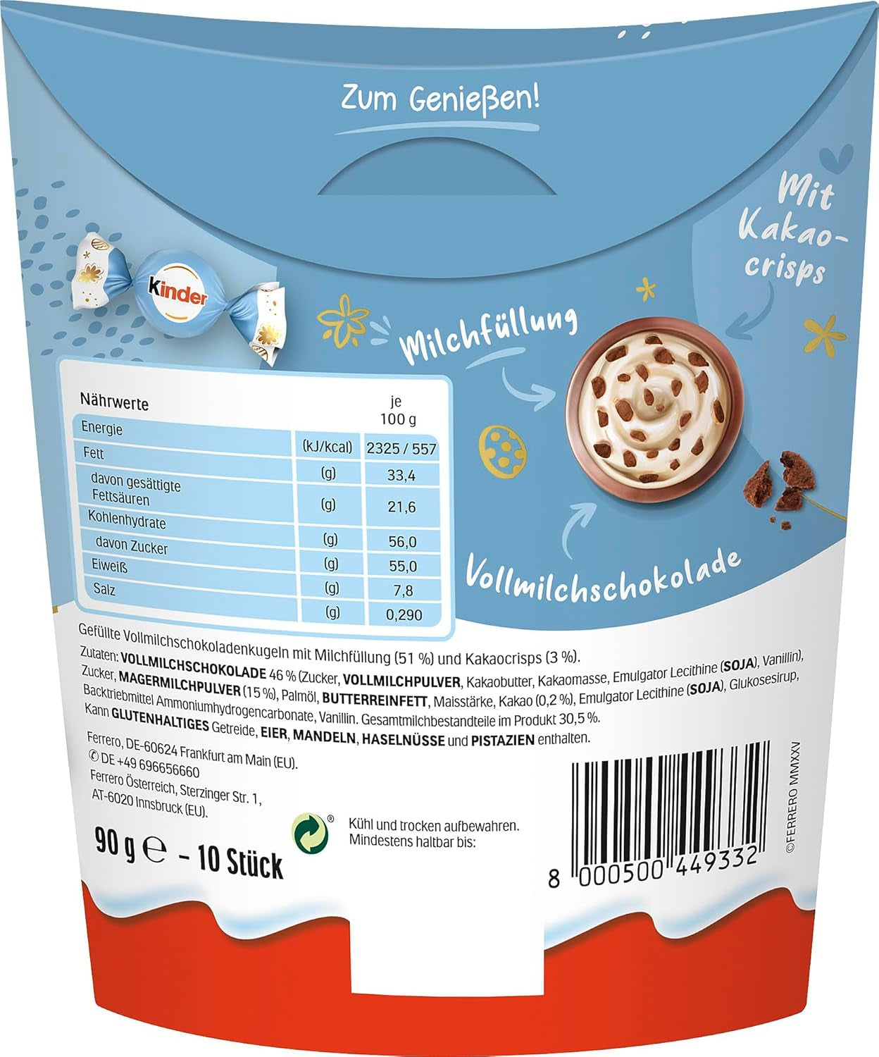 Kinder Balls Milk & Crispy Bits Sensations 90g – Bolas de chocolate con leche con relleno de leche y chips de cacao – Chocolate de Pascua, dulces de Pascua – Regalo y souvenir de Pascua