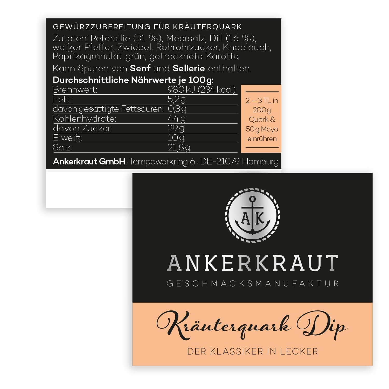 Ankerkraut Kräuterquark Dip, Gewürzmischung für Quark, Ohne Geschmackverstärker, Premium Qualität, Alternative Joghurt und Soja-Quark, Aufstrich selber machen, 55 g en vaso de corcho