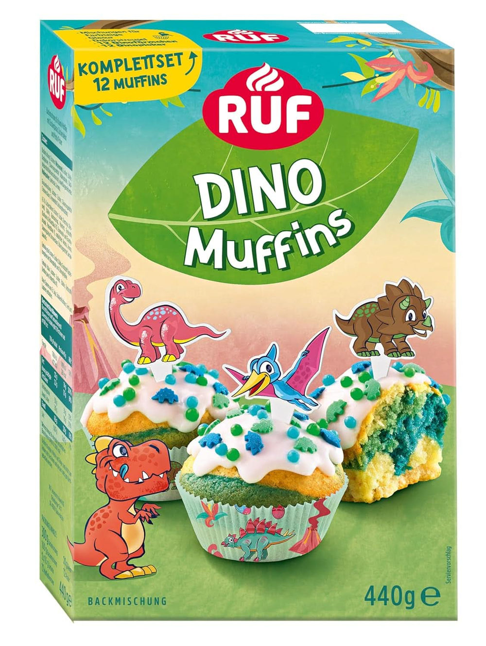 RUF Dinolino Cake, bizcocho de hoja tricolor con sabor a limón, 850 gramos Sprinkles Naty Shop Dinomuffins
