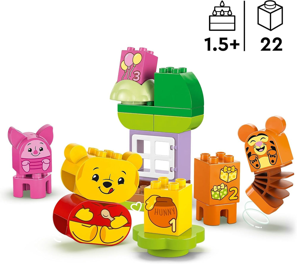 LEGO DUPLO - Fiesta de cumpleaños de Winnie the Pooh de Disney - juguete educativo para preescolares - juego de 3 minifiguras, incluidos Winnie the Pooh, Tigger y Piglet - idea de regalo para niños y niñas a partir de 1,5 años 10457 Juegos de construcción Beuche den LEGO-Store