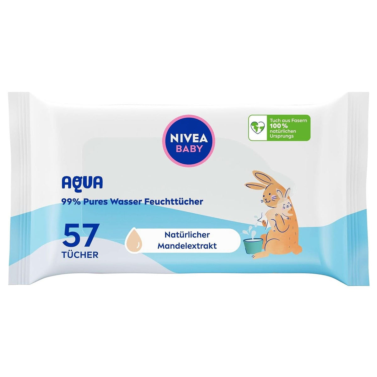 NIVEA Baby AQUA Feuchttücher, Baby Feuchttücher Zur Sanften Reinigung Empfindlicher Haut, Hypoallergene Und Parfümfreie Feuchttücher Für Babies Mit 99% Wasser (1 X 57 Stück) Baby Wet Wipes Naty Shop 57 Stück (1Er Pack)