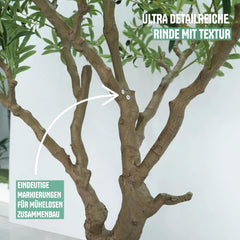 Olivenbaum Künstlich 210 Cm Inkl. Topf - Künstlicher Olivenbaum Mit Naturgetreuem Stamm, Realistischen Blättern & Oliven - Künstlicher Baum Für Indoor & Outdoor, Groß, Inklusive Moos & Topf