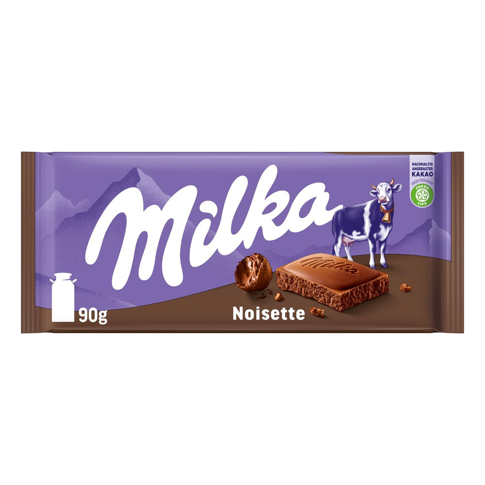 Milka Noisette – Chocolate con leche alpino con relleno delicado y cremoso de avellanas – 25 x 90 g