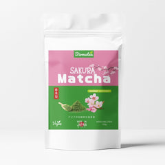Pudră Matcha aromatizată – piersică japoneză, sakura sau mango – îndulcită – 100 g – solubilă instantaneu în apă sau lapte (Sakura)