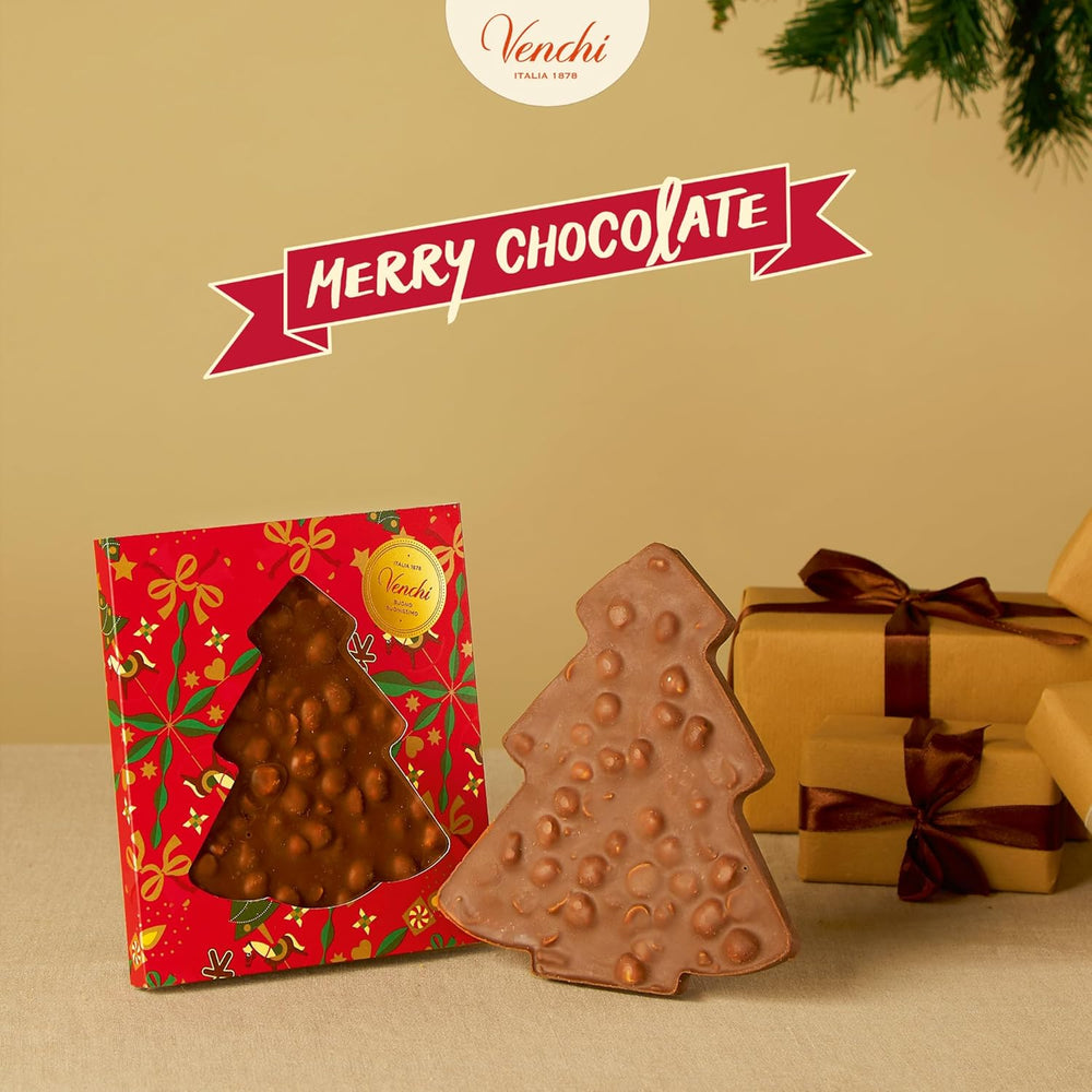 Venchi, Brutto&Buono, barra de chocolate con leche en forma de abeto "Avellana del Bosque del Piamonte" hecha a mano, 200 g, sin gluten, colección navideña de edición limitada, idea de regalo