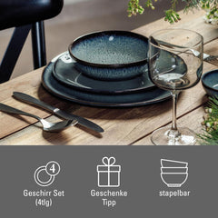 Like. by Villeroy & Boch - Lave Gris Geschirr Set Aus Steingut, 4Tlg., Pottery Look, Tafelservice Für 2 Personen, Grau Seturi vesela masa Naty Shop