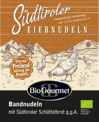 Fideos de cinta BioGourmet con Schüttelbrot del Tirol del Sur (IGP) | Fideos al huevo salados y aromatizados con auténtico speck del Tirol del Sur | 1 x 250g Bio