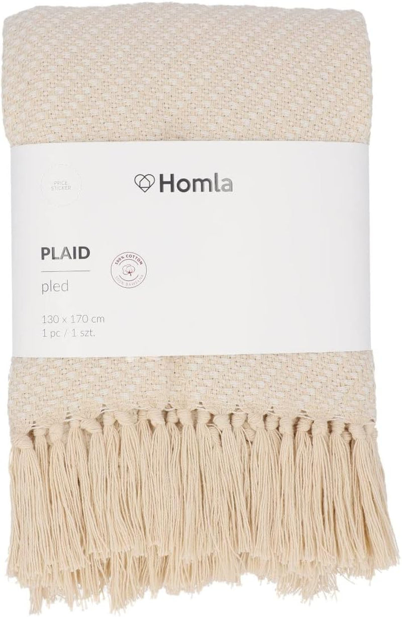 HOMLA Manta con flecos de algodón Morris Plaid - Manta suave y cómoda Manta de algodón - tejido fino 130 X 170 Cm Crudo Camas y mantas Besuche den HOMLA-Store