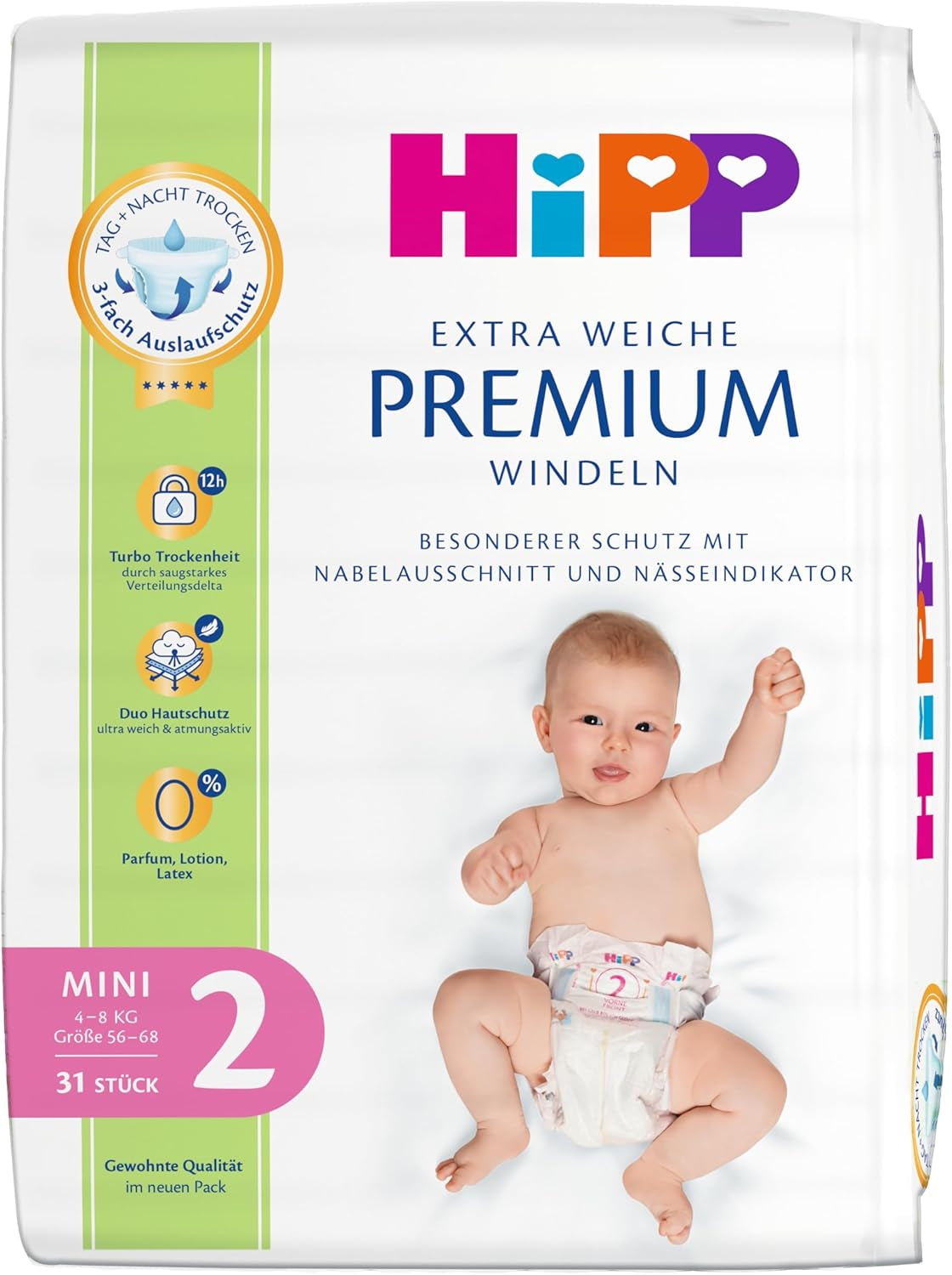 Pañal HiPP Extra Soft Premium Tamaño 1 Recién nacido 2-5 kg, 72 piezas (3 paquetes de 24), con protección contra fugas de 3 vías y doble protección para la piel