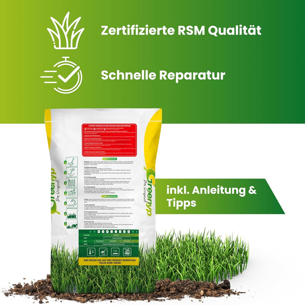 Greenyp Turbo Nachsaat RSM 3.2 I Rasensamen Schnellkeimend Frühjahr I 0,2Kg Für 10M² I Ideal Gegen Lücken Als Neu- & Nachsaat I 100% RSM Rasensamen I Grassamen Rasensaat Gras Reparaturrasen