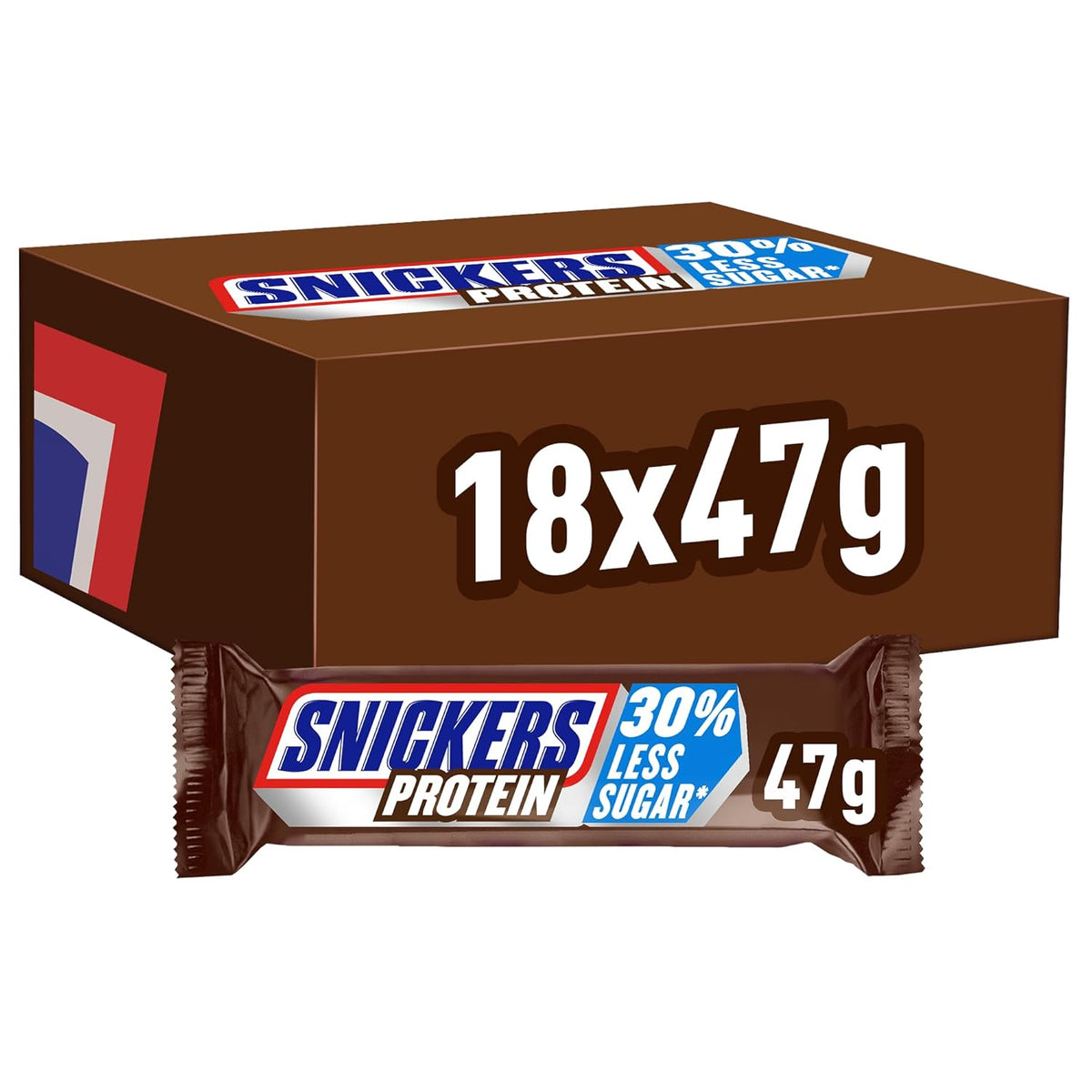 Barras de proteína de chocolate Snickers - Rico sabor con caramelo, avellanas y turrón, paquete a granel 18x47 g