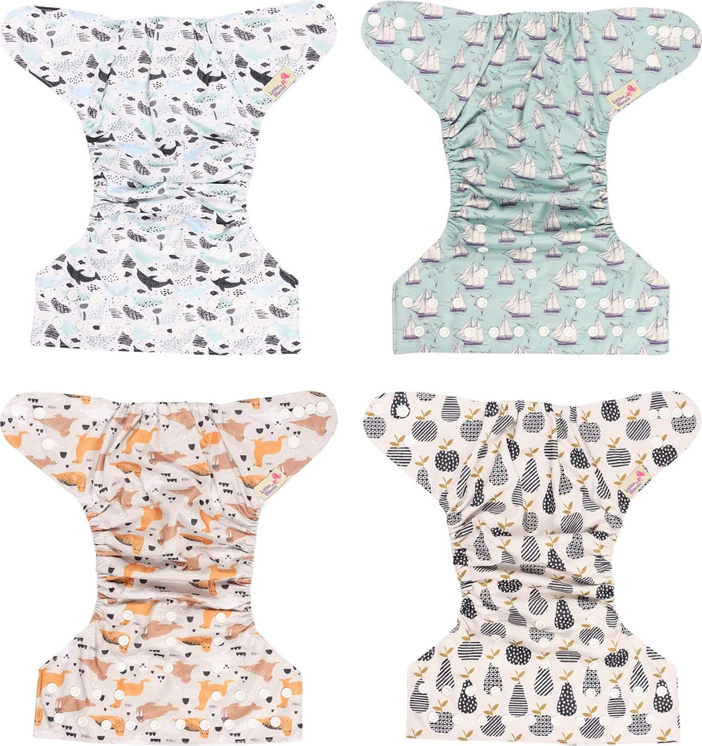 Littles and Bloomz FLP2-0406 Pañal reutilizable con clip estándar, 4 pañales