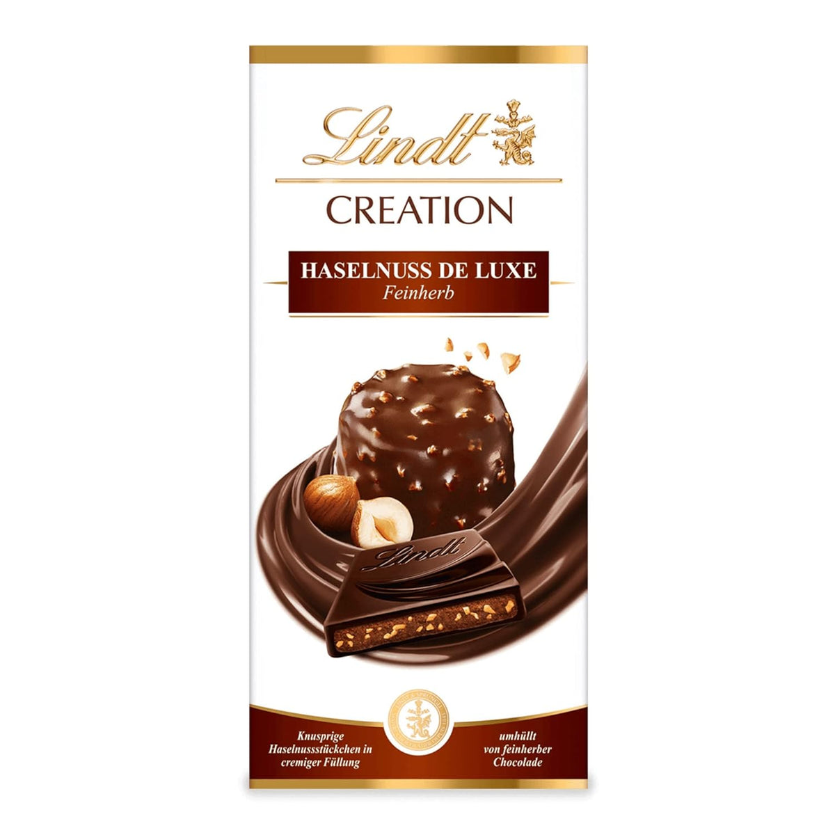 Lindt Creation Hazelnut De Luxe Bar - Chocolate amargo con avellanas crujientes en un relleno cremoso