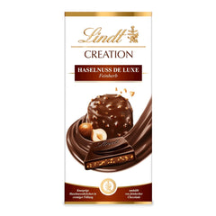 Lindt Creation Hazelnut De Luxe Bar - Chocolate amargo con avellanas crujientes en un relleno cremoso