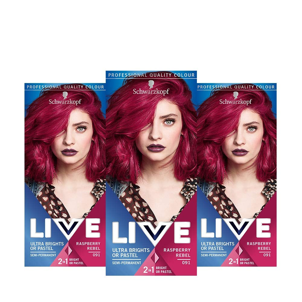 Vopsea de păr Live Ultra Bright sau Pastel Red, 3 bucăți, culoare semipermanentă, durează până la 15 spălări - 092 Pilllar Box Red Vopsea pentru par Naty Shop Roșu 1 pachet (pachet de 3)