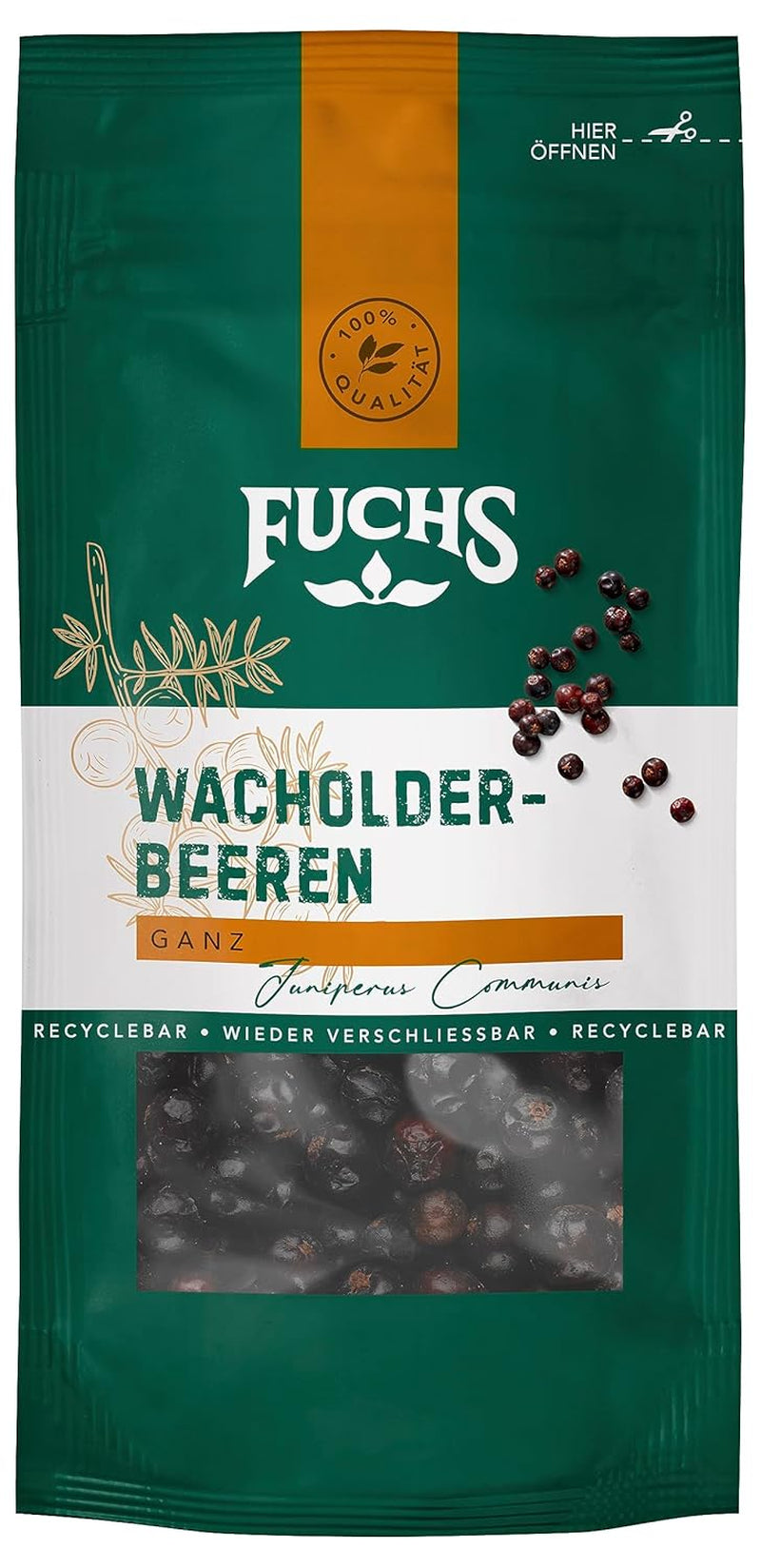 Fuchs Gewürze - Wacholderbeeren im wiederverschließbaren, reciclable Beutel - aus natürliche Ingredient - 12,5 g