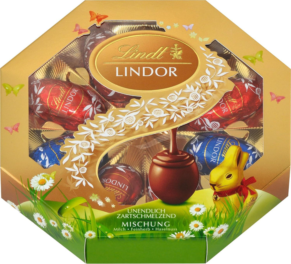 Mezcla de Pascua Chocolate Lindt LINDOR | Caja 144g | Huevos LINDOR que se deshacen en la boca en tres variantes: Chocolate con leche, Chocolate negro, Avellana | Chocolate de Pascua | Regalo de chocolate | 1 paquete
