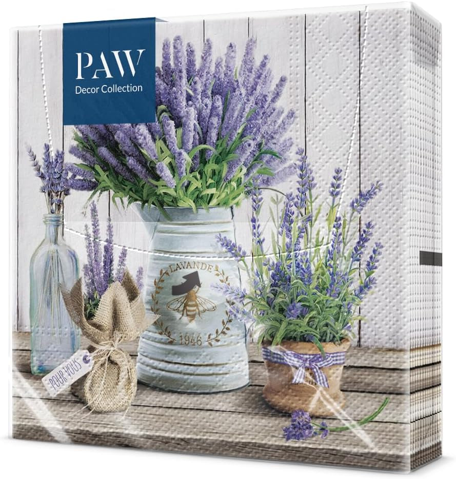 PAW - Șervețele 3 straturi (33 X 33 Cm) I 20 bucăți I Perfect pentru zile de naștere, petreceri, nunți, comuniuni și sărbători I Decor de masă Șervețele de hârtie elegante - Eucalipt auriu I Eucalipt auriu
