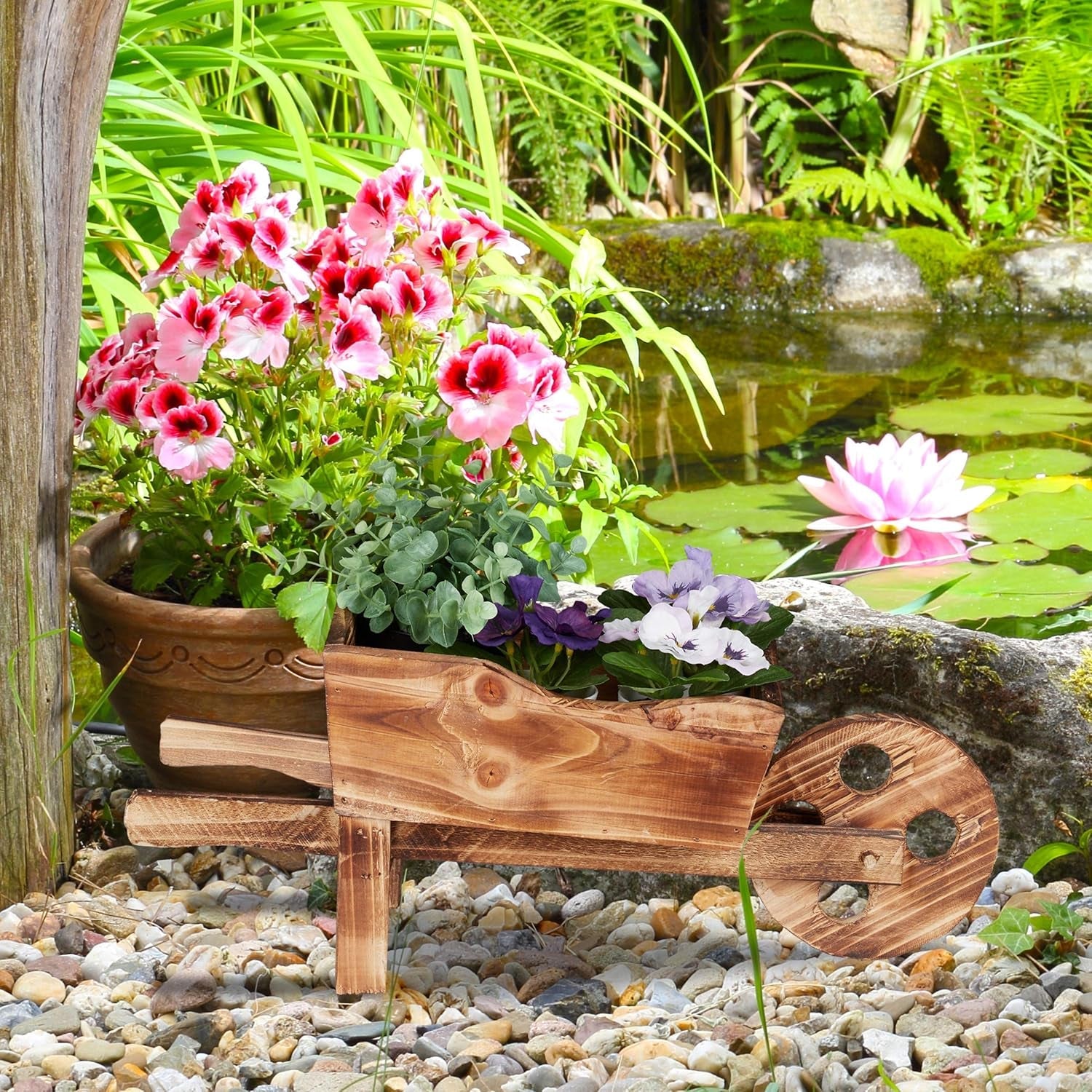 Roabă de plantat Relaxdays, lemn ars, decorațiune de grădină, design vintage, pentru plantare, ÎxLxA: 19 x 47 x 15 cm, naturală