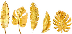 Set 5 decoratiuni comestibile din pasta de zahar, Frunze exotice aurii Decoratiuni din Pasta de Zahar Nati Shop